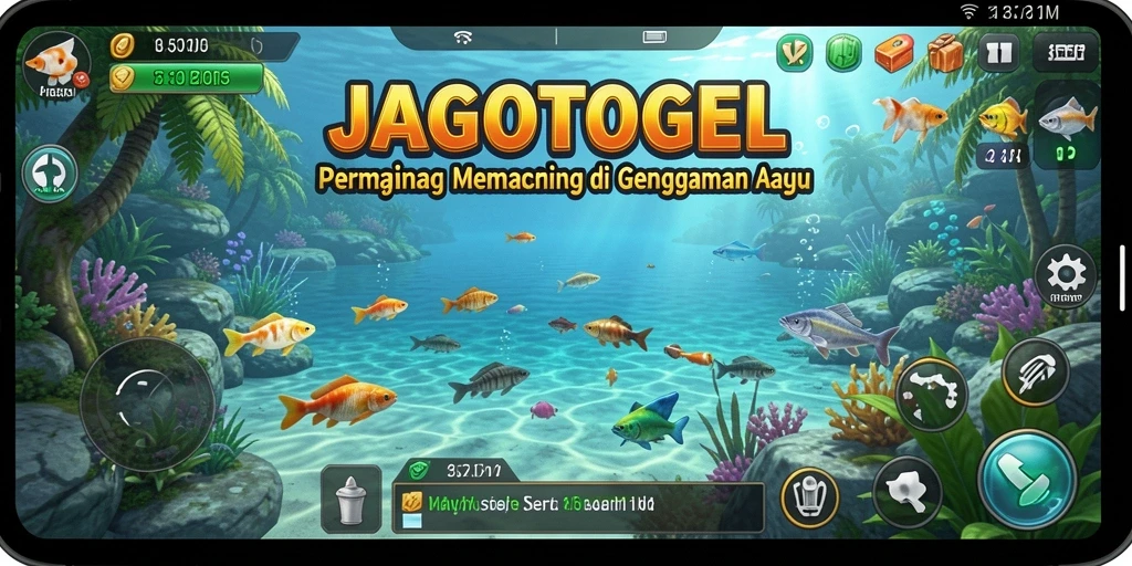 Tampilan gameplay <strong>JAGOTOGEL</strong> yang menunjukkan berbagai lokasi memancing dan ikan yang beragam.