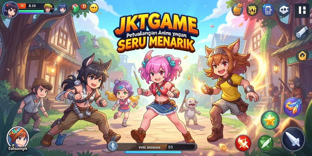 Screenshot gameplay JKTGAME menunjukkan pertarungan karakter Anime yang seru.