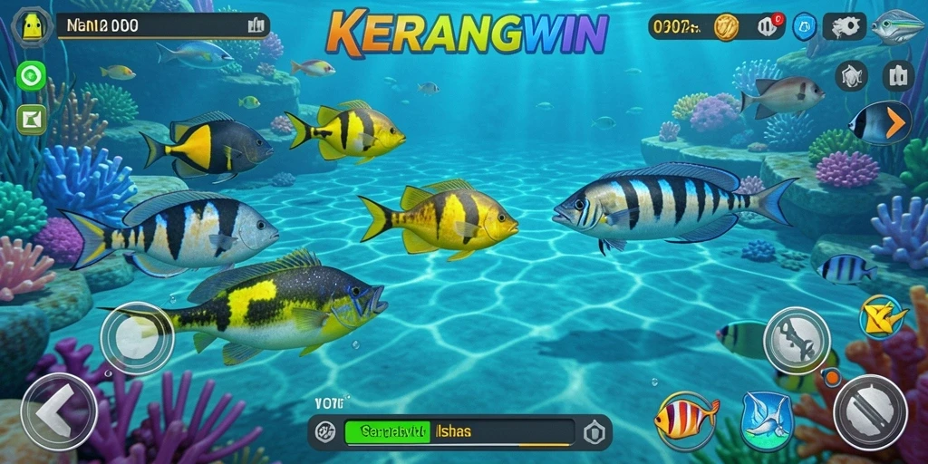 Screenshot KERANGWIN menampilkan gameplay tembak ikan yang seru.