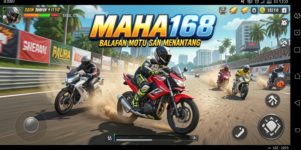 Tampilan balapan seru di MAHA168 dengan motor yang mengesankan.