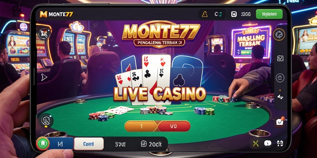 Tangkapan layar utama MONTE77 yang menampilkan permainan Live Casino yang menegangkan.