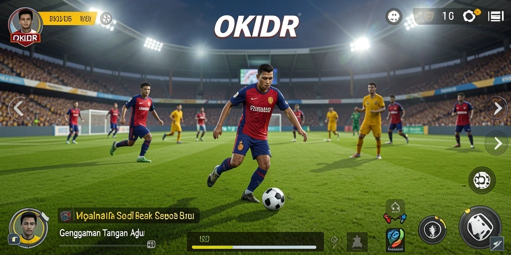Tampilan gameplay OKIDR dengan aksi pertandingan sepak bola yang realistis.