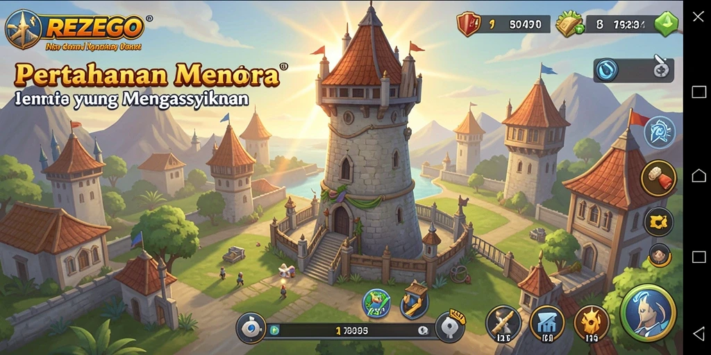 Screenshot utama REZEGO dengan gameplay Tower Defense yang menarik.