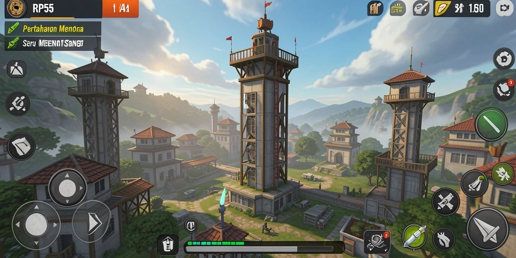 Tampilan gameplay RP55 menampilkan pertahanan menara yang mendebarkan.
